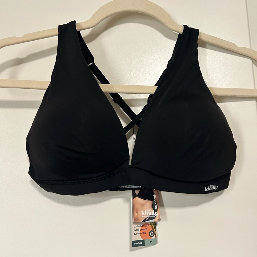 NWT 🌊☀️🏄🏽‍♀️ Live Kindly🌴 Black Wireless Push Up V-Neck Bikini Top 🏄🏽‍♀️☀️🌊